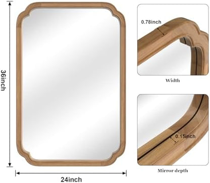 WallBeyond 24" x 36" Rounded Corner Arch Wall Mirror with Wood Frame for Entryway, Living Room or Bedroom Home Decor - Light Woodgrain [24" x 36" Honey-Colored]