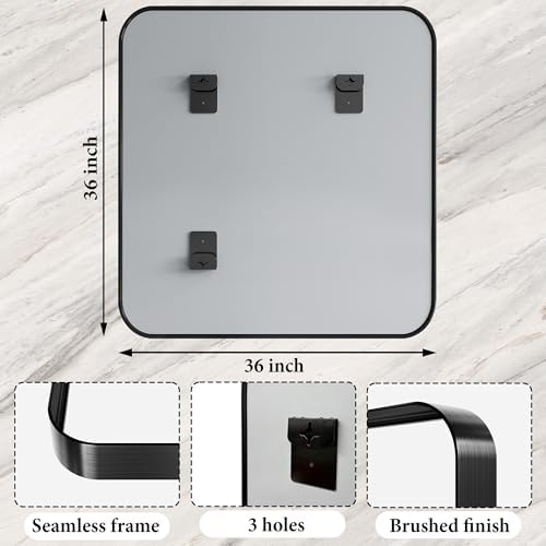 36 Inch Brushed Bathroom Mirrors for Over Sink, Rounded Rectangle Black