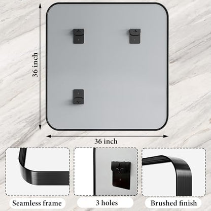 36 Inch Brushed Bathroom Mirrors for Over Sink, Rounded Rectangle Black