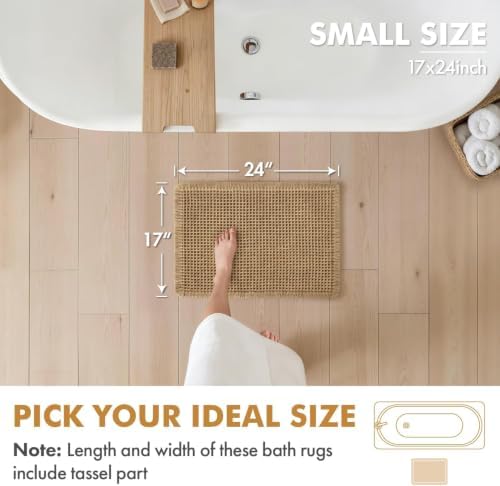 MIULEE Set of 2 Waffle Bathroom Rugs Boho Bath Mat Brown 17x24 Inch