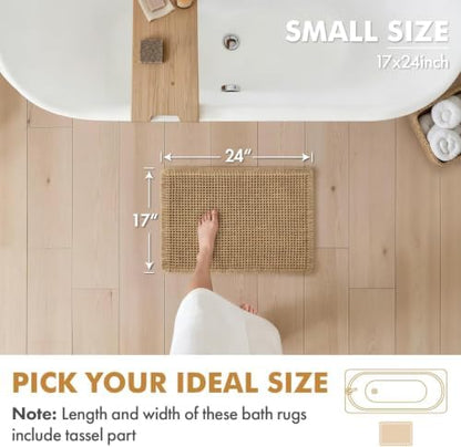 MIULEE Set of 2 Waffle Bathroom Rugs Boho Bath Mat Brown 17x24 Inch
