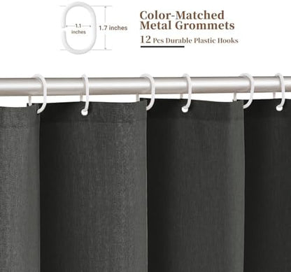 BTTN 72x80 Boho Scalloped Linen Textured Shower Curtain Set, Charcoal Grey