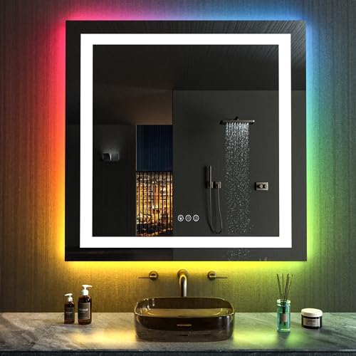LOAAO 24"X30" RGB LED Bathroom Mirror with Lights, UL Listed