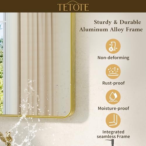 TETOTE Gold Mirror Bathroom 28 x 36 Brushed Gold Metal Framed Vanity Mirror, Tempered Glass, Modern Farmhouse Wall Mounted Mirrors for Decorative(Horizontal/Vertical)