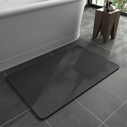 MontVoo -Bath Mat Rug-Rubber Backing Non Slip Quick Dry Absorbent Thin Bathroom Rugs Fit Under Door-Faux Suede Surface Bathroom Floor Mats-Shower Rug for in Front of Bathtub Shower Dark Grey 17"x27.5"