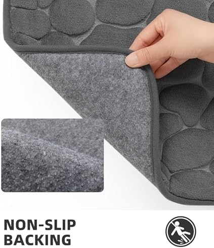 YIHOUSE Bathroom Mat Rug, Memory Foam Bath Mat, Non-Slip Bathroom Floor Mats, Cobblestone Bath Mats Absorbent Bath Rugs Washable Quick Dry (17x24,Dark Gray)