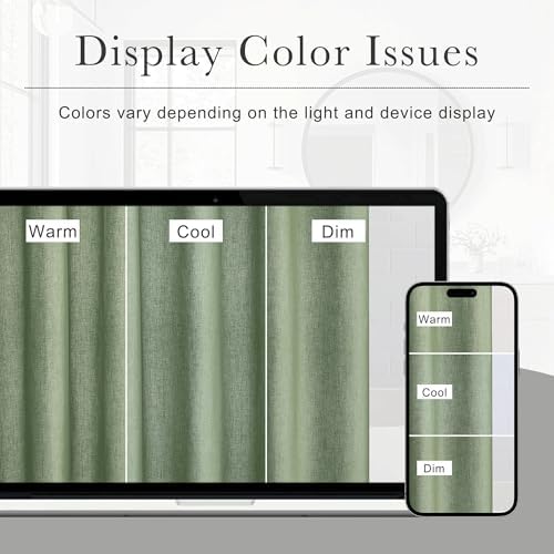 KGORGE Forest Green Shower Curtain for Bathroom, Linen Fabric Semi Sheer Lightweight Waterproof Thick Neutral Button Hole Shower Curtains for Bathtub, 72 x 72 inches Long, 12 Hooks Included, 1 Panel