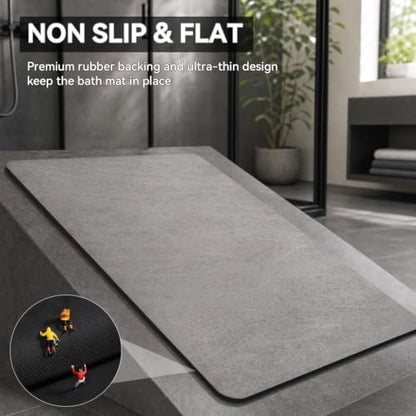 MontVoo -Bath Mat Rug-Rubber Backing Non Slip Quick Dry Absorbent Thin Bathroom Rugs Fit Under Door-Faux Suede Surface Bathroom Floor Mats-Shower Rug for in Front of Bathtub Shower Gray 17"x59"
