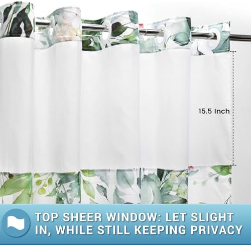 WITHLOC No Hook Shower Curtain with Liner, Eucalyptus Sage Green, 71x77