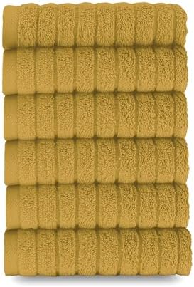 Elegant Comfort 100% Turkish Cotton Corduroy Ribbed Luxury Washcloths 6 Pack Soft 13 x 13 Inch - Higly Absorbent, Durable, Quick Dry, Spa Premium Hotel Quality for Bathroom or Travel, Gold