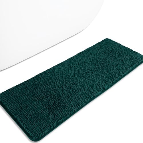 Bathroom Runner Rug 47 x 17 Inch – Long Bath Mat | Absorbent and Washable Thick Chenille Bath Rug Non-Slip Runner Rug for Bathroom, Shower, Sink(Dark Teal)