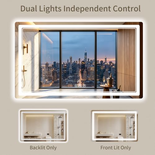 36"x60" LED Bathroom Mirror with Lights, Backlit + Front Lit, Anti-Fog, Lighted Bathroom Mirror for Wall, HD Shatterproof Tempered Glass, Dimmable, Memory Function (Horizontal/Vertical)