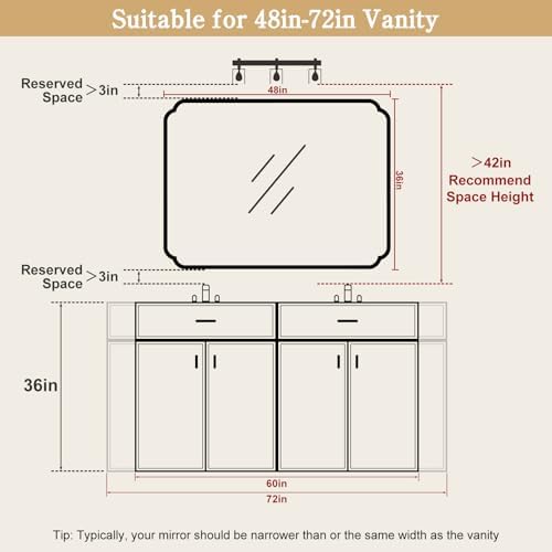 WallBeyond 36" x 48" Wood Bathroom Mirror for Wall Mounted, Rustic Rounded Corner Wood Frame Wall Mirror for Entryway, Living Room or Bedroom Home Decorative, Natural