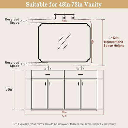 WallBeyond 36" x 48" Wood Bathroom Mirror for Wall Mounted, Rustic Rounded Corner Wood Frame Wall Mirror for Entryway, Living Room or Bedroom Home Decorative, Natural
