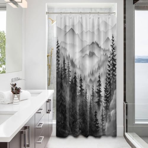 Black and White Stall Shower Curtain, 36X72 in Narrow Small, Forest