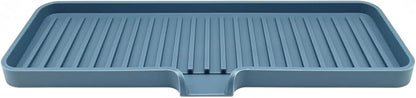 Silicone Soap Dish Tray and Sponge Holder with Drain Chute, Rectangular, Kitchen and Bathroom Sink Organizer (Smoky Blue, 12"x4")