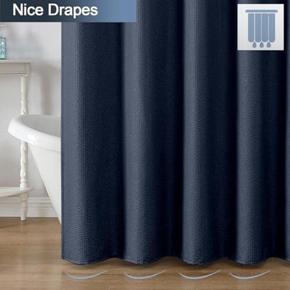 OWENIE Navy Blue Shower Curtain or Bathroom 72x72 Inch, 3D Embossed Textured Waffle Fabric Shower Curtains, Soft Hotel Farmhouse Style, Water Repellent, Machine Washable, Navy Blue, 72" W x 72" L
