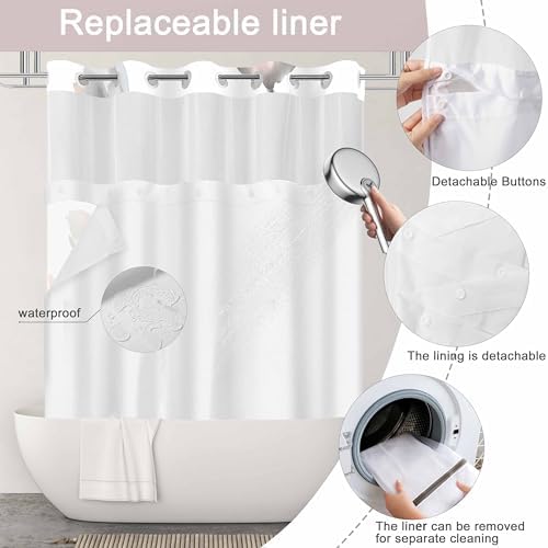 No Hook Shower Curtain and Liner Set, Pink Boho Floral 71x74