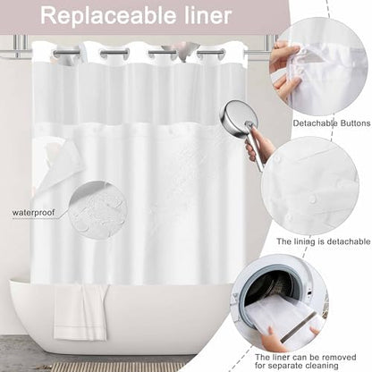 No Hook Shower Curtain and Liner Set, Pink Boho Floral 71x74