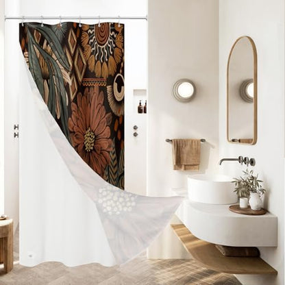 3 in 1 Dark Floral Shower Curtain Set with PEVA Liner & 12 Hooks, 36 x 72