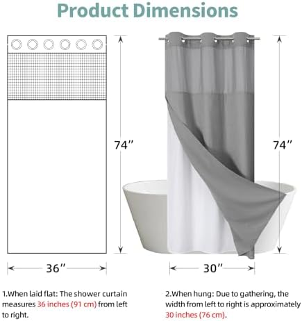 eachope No Hook Waffle Shower Curtain with Snap-in Liner, 36x74 Inch, Grey
