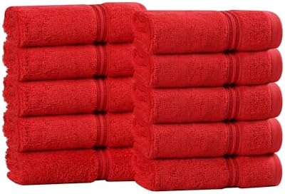 Superior Egyptian Cotton Face Towel/Washcloth Set, Small Towels for Home Bathroom, Master, Guest Bath, Decor Essentials, Quick Dry, Absorbent, Spa, Hotel, Resort, Adult, Kids, Set of 10, Red
