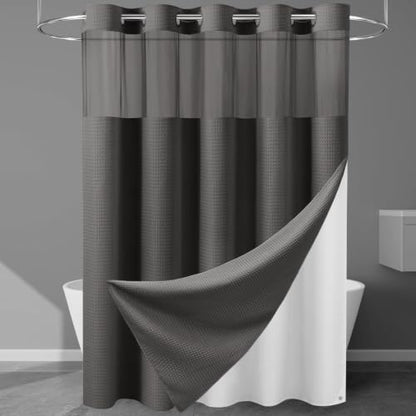 EUTXL Heavyweight No Hook Shower Curtain with Liner, Charcoal Grey,71x86
