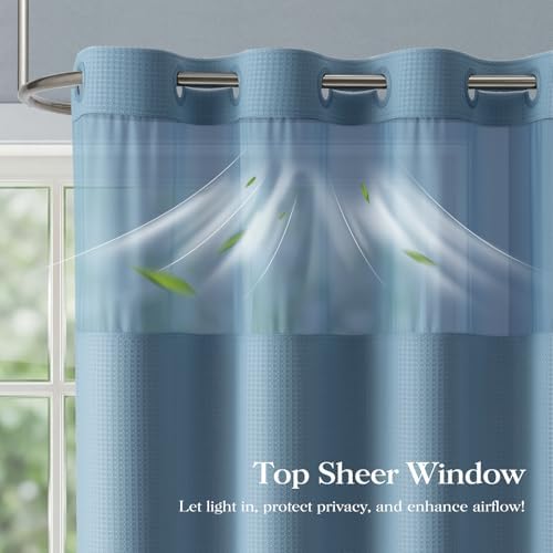 Dynamene Moonlight Blue Hook Free Waffle Shower Curtain & Snap Liner,72x87
