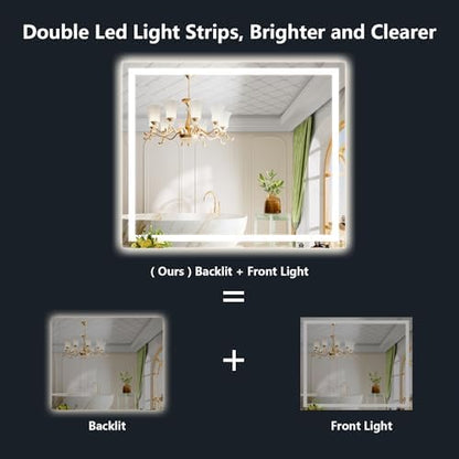 51x40 LED Bathroom Mirror with Lights, Lighted Vanity Mirror