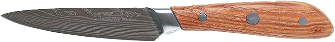 Swiss Diamond Paring Knife, German Steel with Carbonized Ash Wood, Full Tang Handle, Damascus Blade Chef Knives Professional Grade, 55+2 Rockwell Hardness, 4.5 Inch