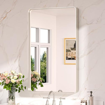 Keonjinn 40 x 24 Inch Brushed Nickel Bathroom Mirrors for Over Sink
