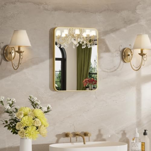 12"x16" Bathroom Mirror for Over Sink, Brushed Gold Rectangle Vanity Mirror