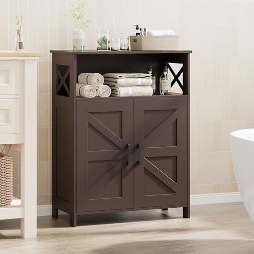 Homhedy Farmhouse Bathroom Storage Cabinet with Doors, Small Floor Cabinet