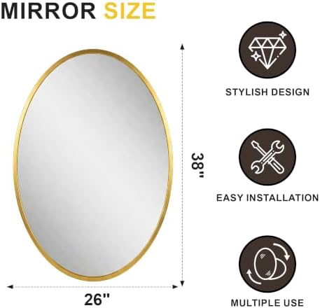 Oval Bathroom Mirror for Wall, 26"x38" Gold Bathroom Vanity Mirror