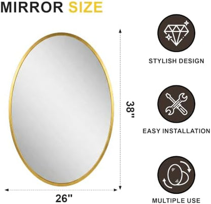 Oval Bathroom Mirror for Wall, 26"x38" Gold Bathroom Vanity Mirror