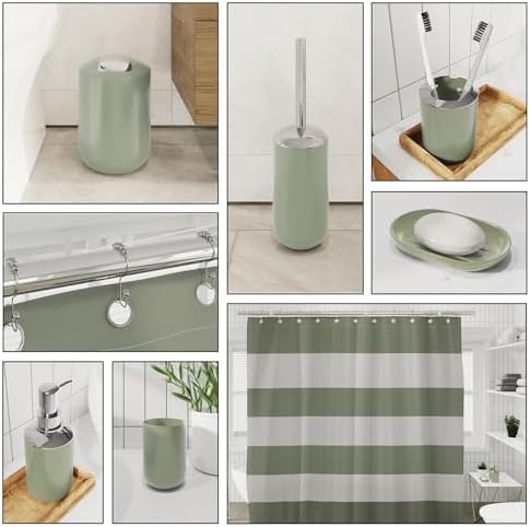 Clara Clark Bathroom Accessories Set - Bathroom Set with Adhesive Corner Shower Caddy Hanging, 25PC Bathroom Accessory Set, Sage Green Shower Curtain Set, Toilet Brush, Trash Can & Soap Dispenser