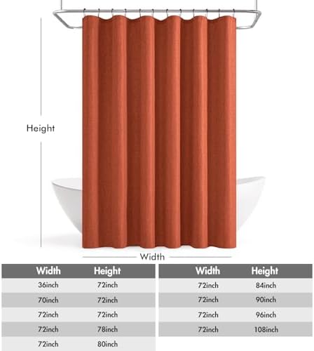 ANRODUO Burnt Orange Linen Textured Fabric Shower Curtain Set - W72xL72