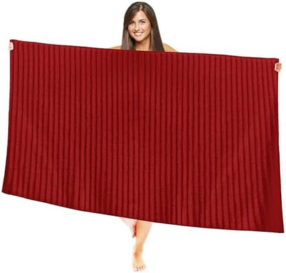 Elegant Comfort 100% Turkish Cotton Corduroy Ribbed Luxury Jumbo Bath Towel Ultra Soft - 35 x 70 Inch - Luxury Spa Premium Hotel Quality Highly Absorbent and Quick Dry Large Bath Towel, Red
