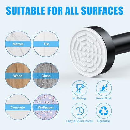TEECK Shower Curtain Rod, 32-80 inch Adjustable Spring Tension Curtain Rod, Never Rust Anti-Slip Shower Curtain Rod for Bathroom, No Drilling, Never Collapse, Easy to Use, Black