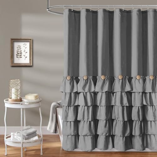 Seasonwood Grey Ruffle Shower Curtain Farmhouse Shower Curtain 72 X 78