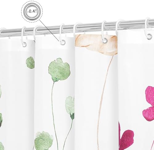 Gibelle Pink Green Beige Watercolor Floral Fabric Shower Curtain, 72x72