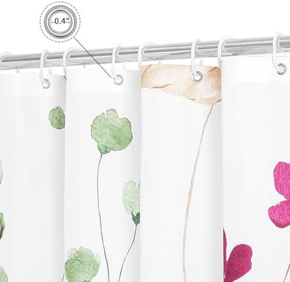 Gibelle Pink Green Beige Watercolor Floral Fabric Shower Curtain, 72x72