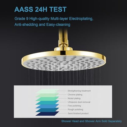 OFFO Shower Arm with Flange, 24 in Bright Gold Wall Mount Replacement Angle Shower Head Arm Wall-Mounted For Fixed Shower Head & Handheld Showerhead