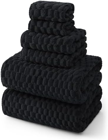 REDKISS Black Microfiber Towels Set of 6-35x70 Inches Oversized Bath Sheets, Extra Large Bath Towels Set of 6 for Adults, Super Soft Quick Dry Lint Free Absorbent Waffle Microfiber Shower Towels