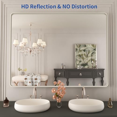 WEER Brushed Nickel Bathroom Vanity Mirror 48X36 Inch