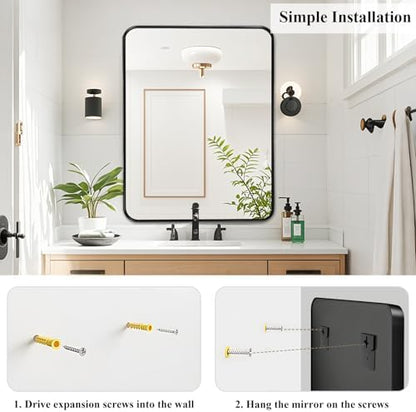 Black Bathroom Vanity Mirror Over Sink 36x30, Large Wall Rectangle Mirror