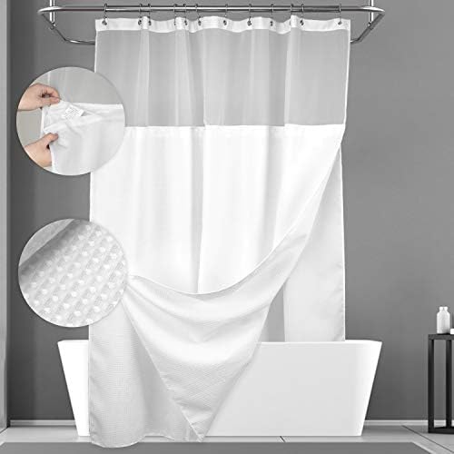 N&Y HOME Extra Long Waffle Shower Curtain with Snap-in Liner White, 71x96