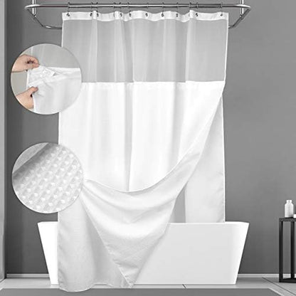 N&Y HOME Extra Long Waffle Shower Curtain with Snap-in Liner White, 71x96