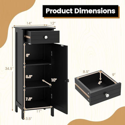 GIANTEX 34.5" Bathroom Cabinet with Drawer & Single Door (Black)