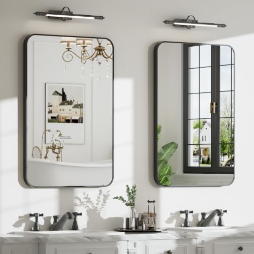 22"x30" Matte Black Rectangle Vanity Bathroom Mirror, Set of 2